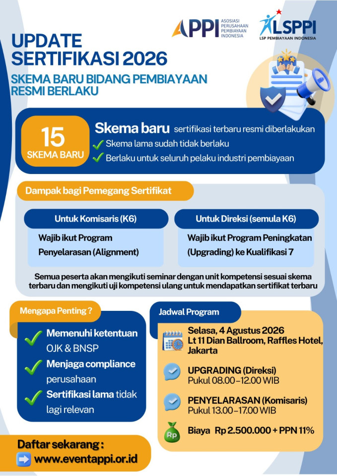 PENDAFTARAN DIREKSI - Program Peningkatan atau Upgrading dan Penyelarasan Skema Sertifikasi Terbaru Bidang Pembiayaan (4Agustus 2026)